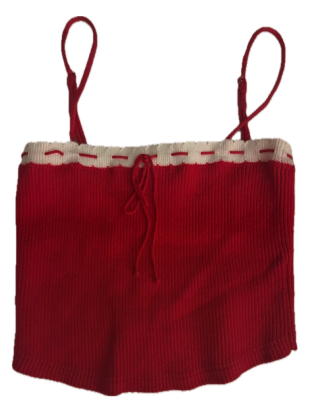 Red Ribbed Bandeau Tank with Cream Contrast Trim